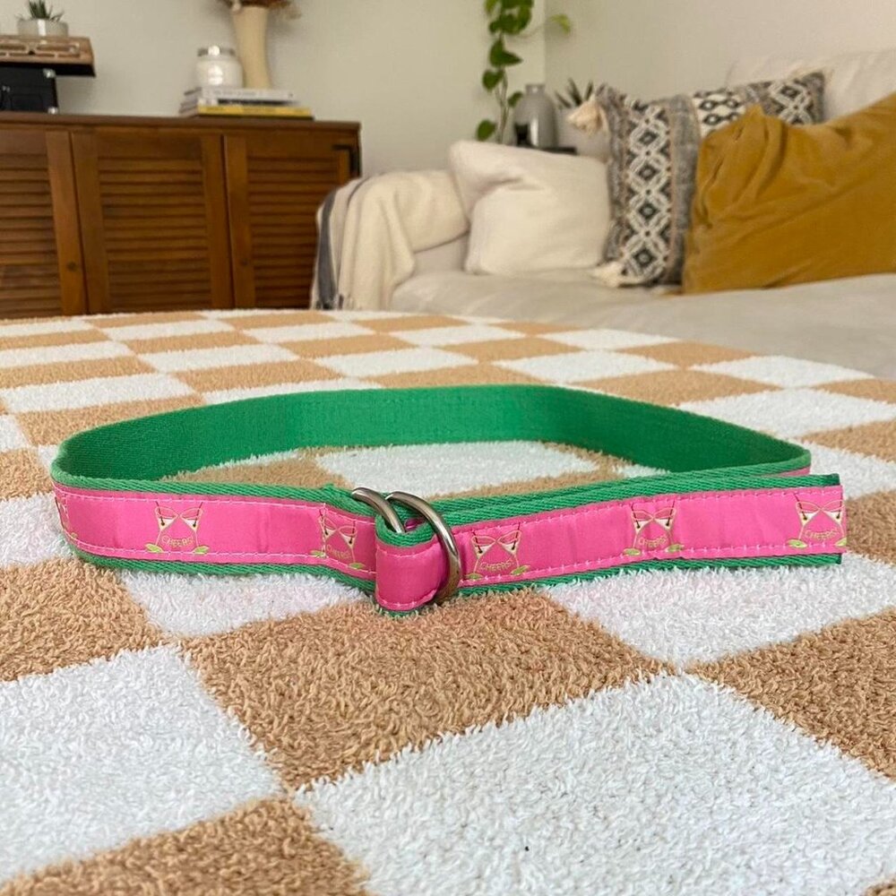 YRI PINK GREEN CHEERS ADJUSTABLE CLOTH BELT Y2K MEDIUM